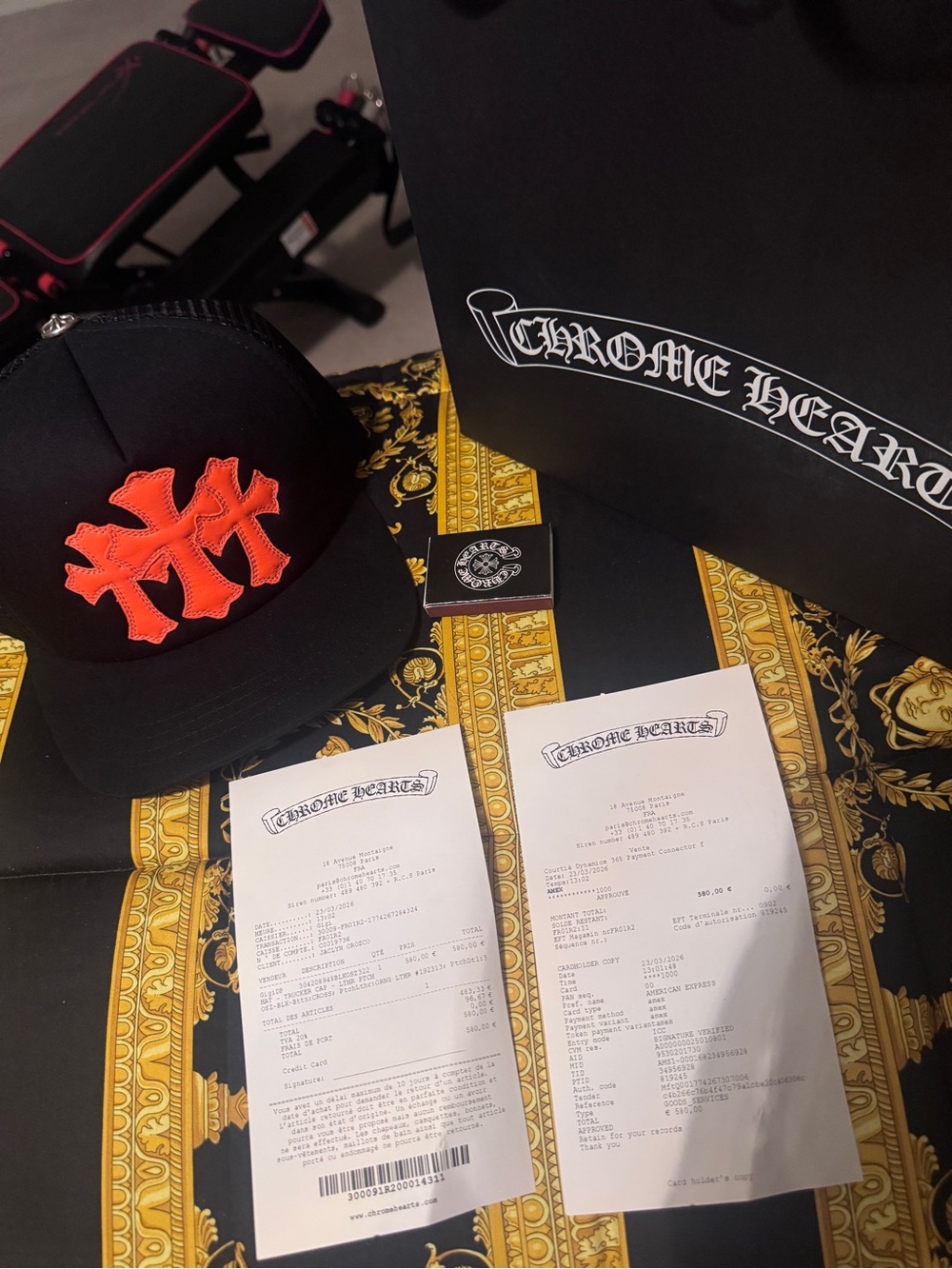 Chrome Hearts 3 Orange Crosses Black Cap